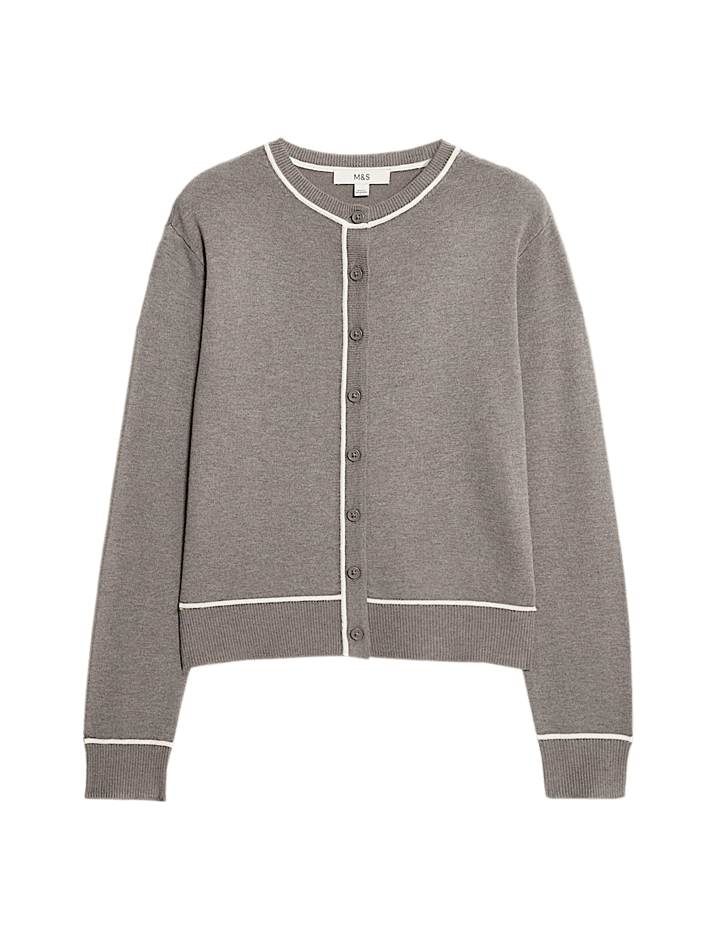 Crew Neck Tipped Detail Button Front Cardigan