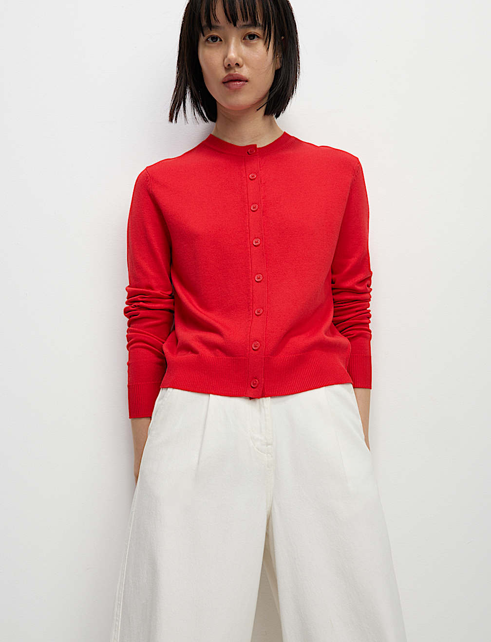 Crew Neck Button Front Cardigan