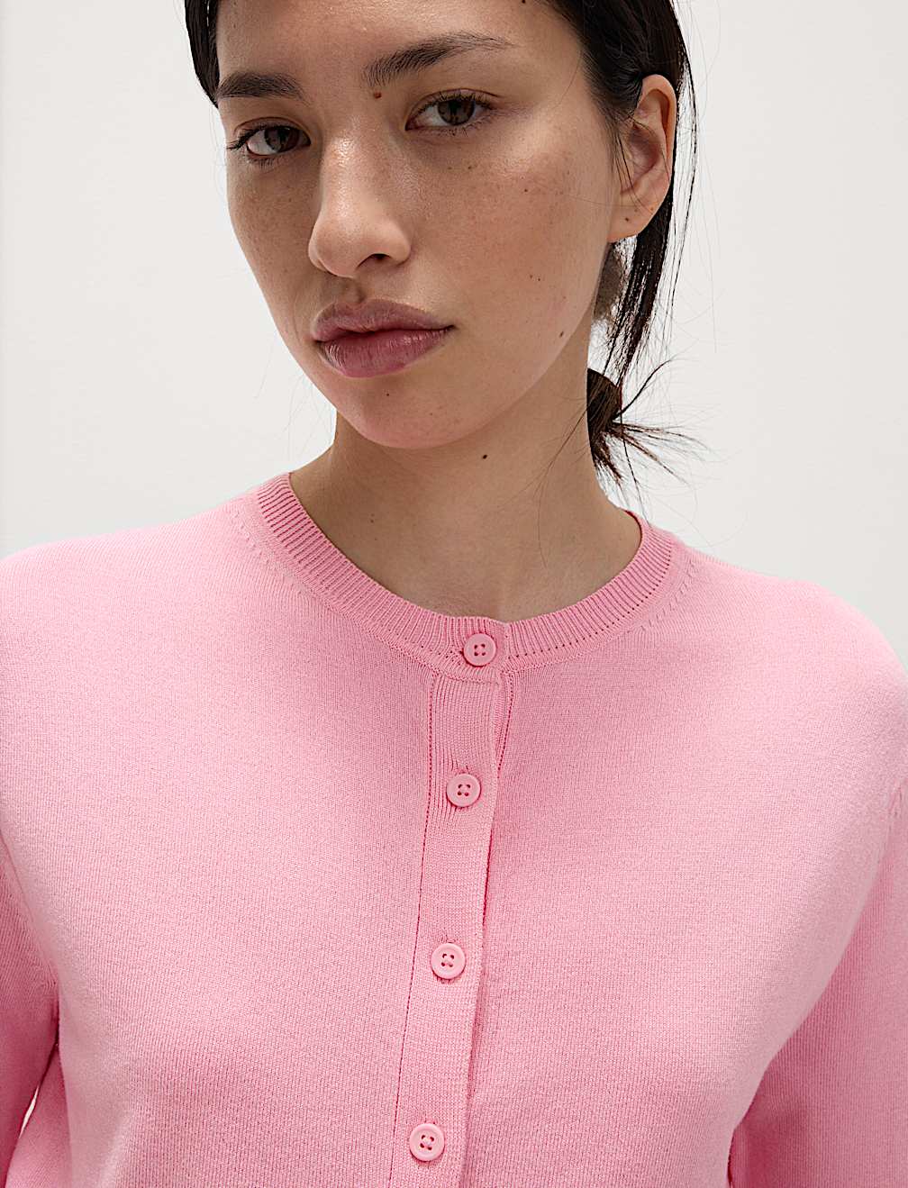 Crew Neck Button Front Cardigan