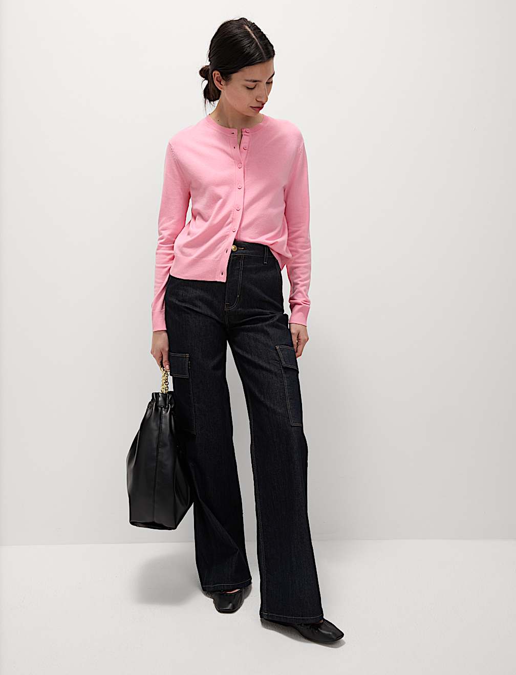 Crew Neck Button Front Cardigan