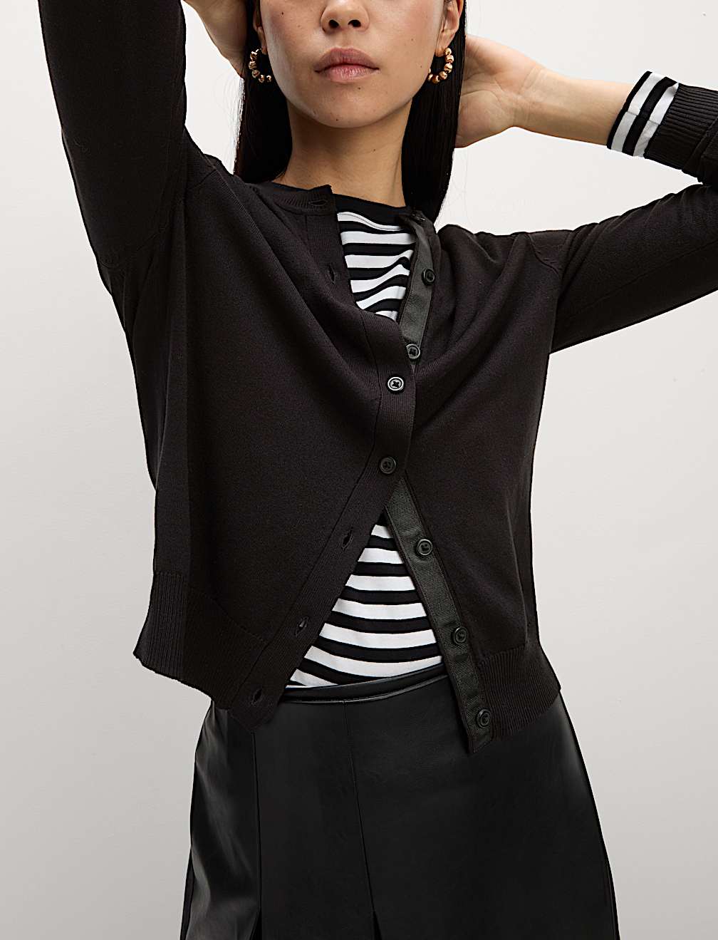 Crew Neck Button Front Cardigan