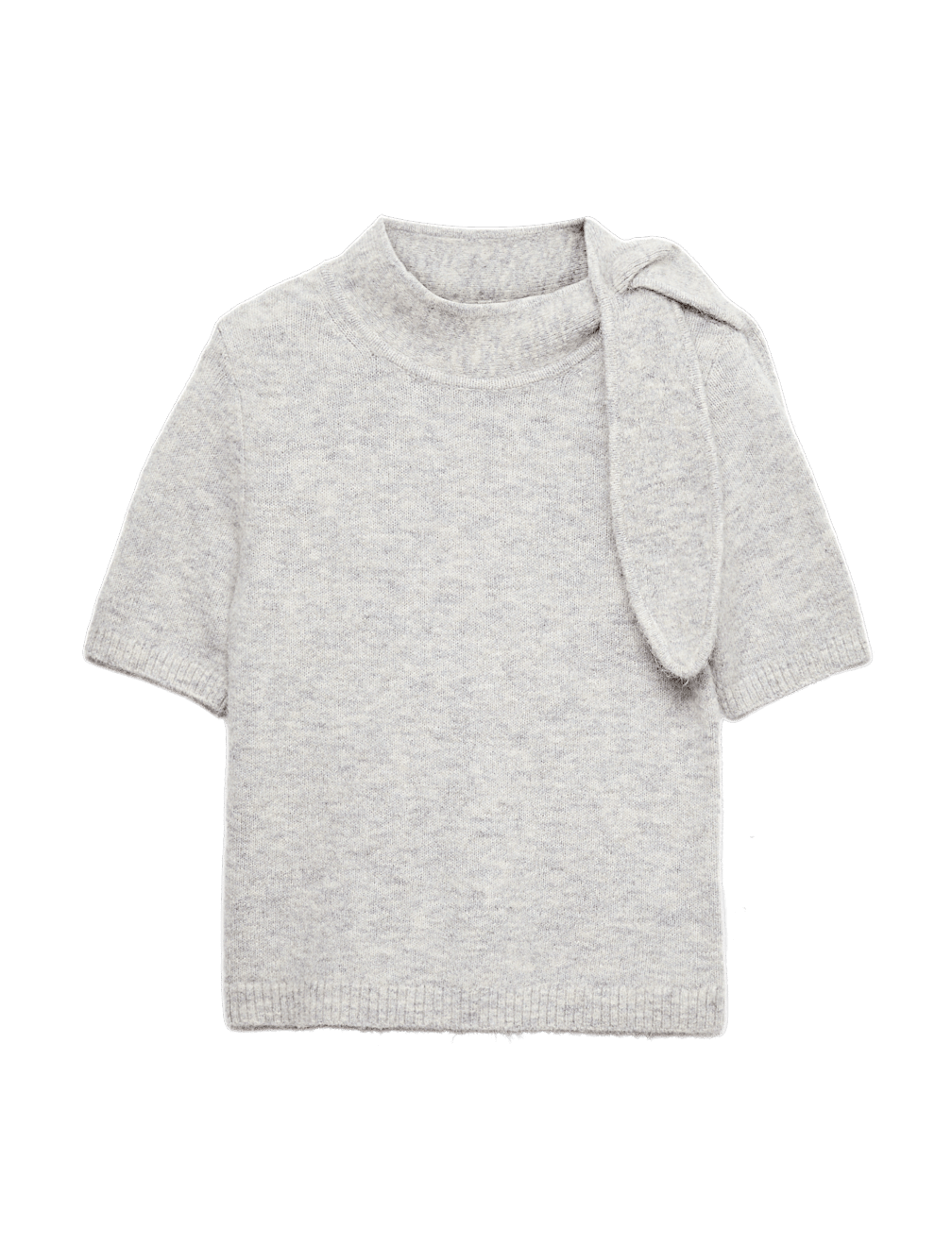 Wool Blend Scarf Neck Tie Knitted Short Sleeve Top