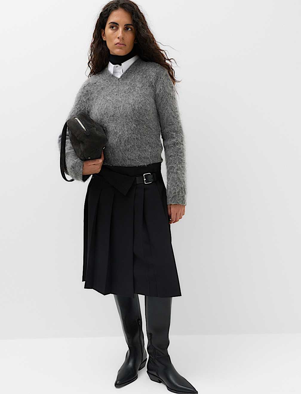 Wool Blend V-Neck Jumper with Mohair