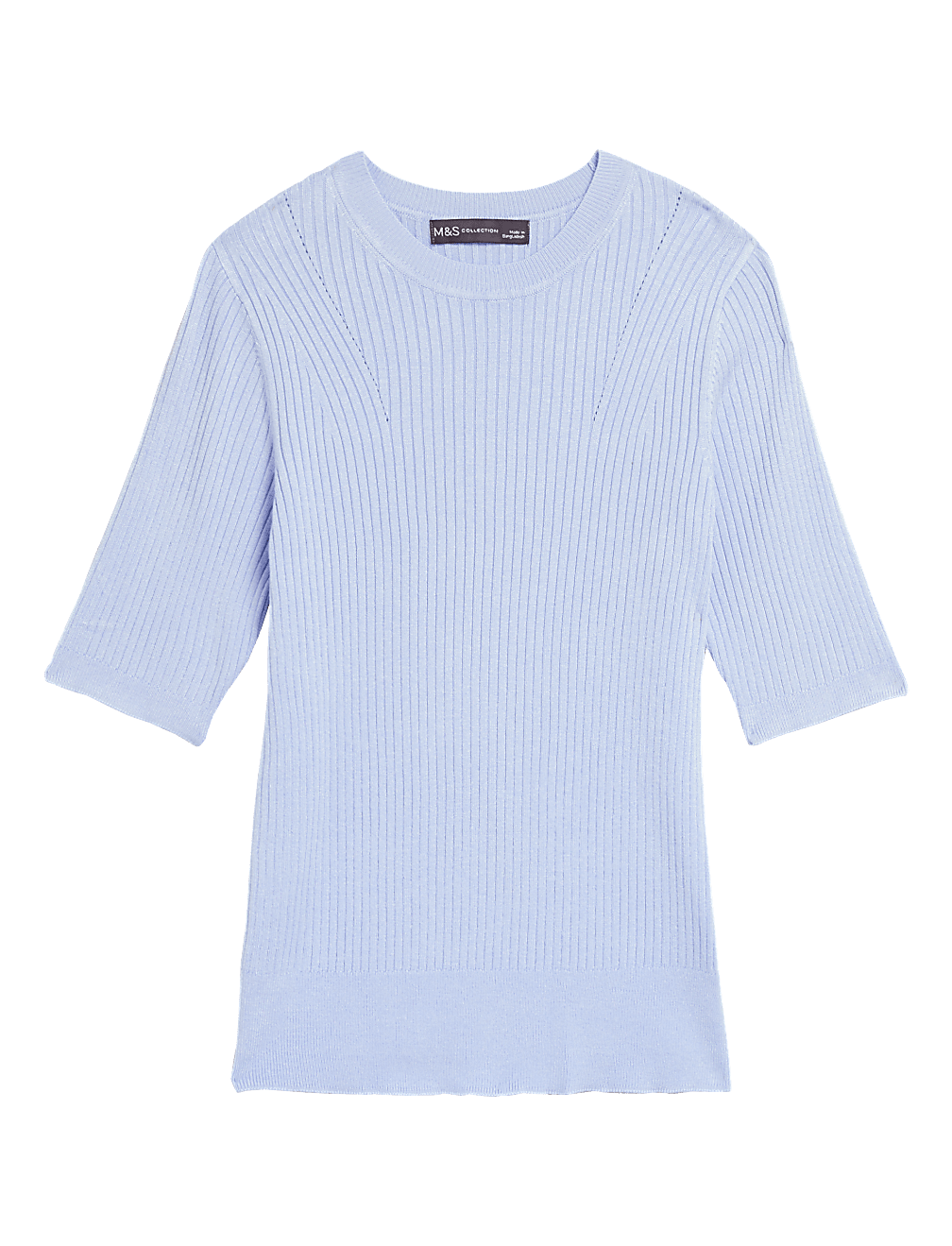 Ribbed Crew Neck Fitted Short Sleeve Jumper
