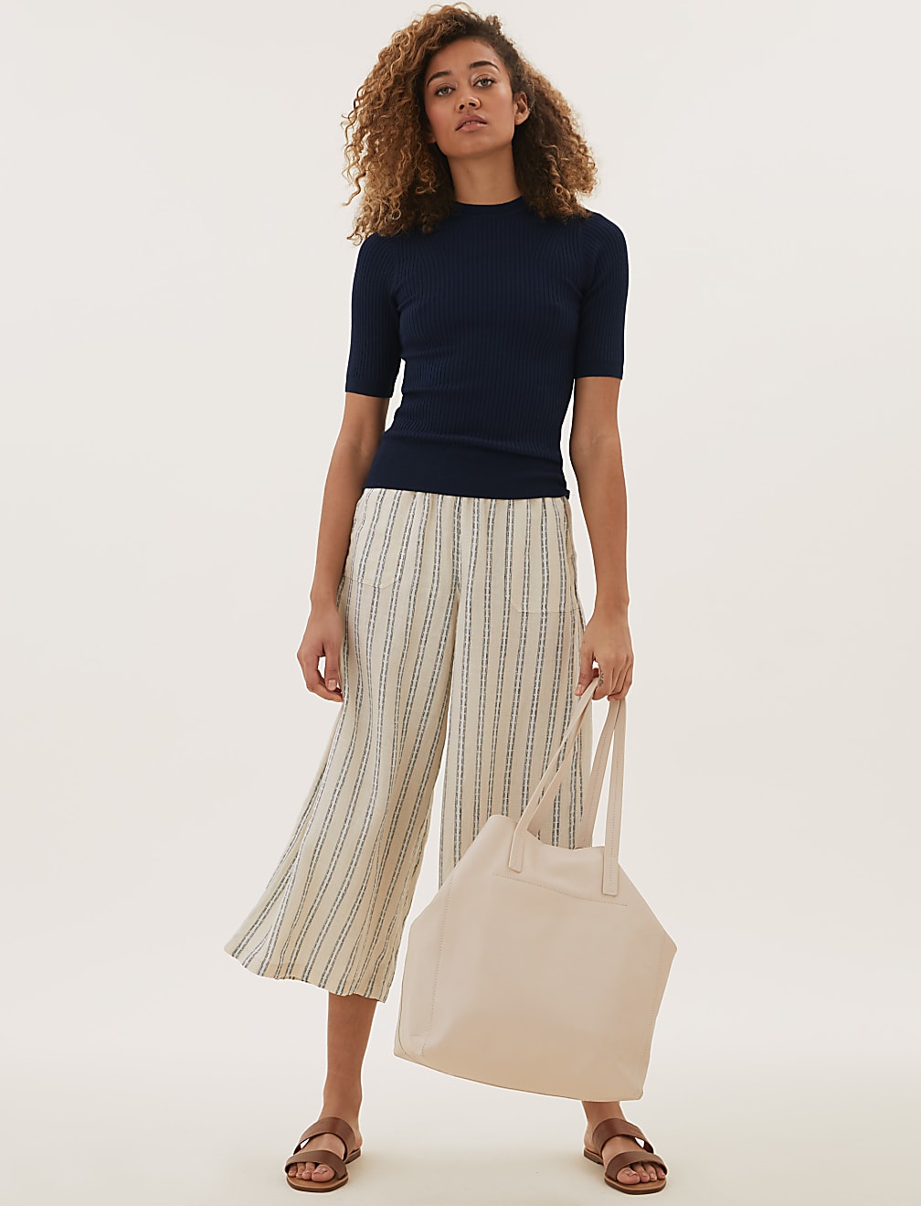 Ribbed Crew Neck Fitted Short Sleeve Jumper