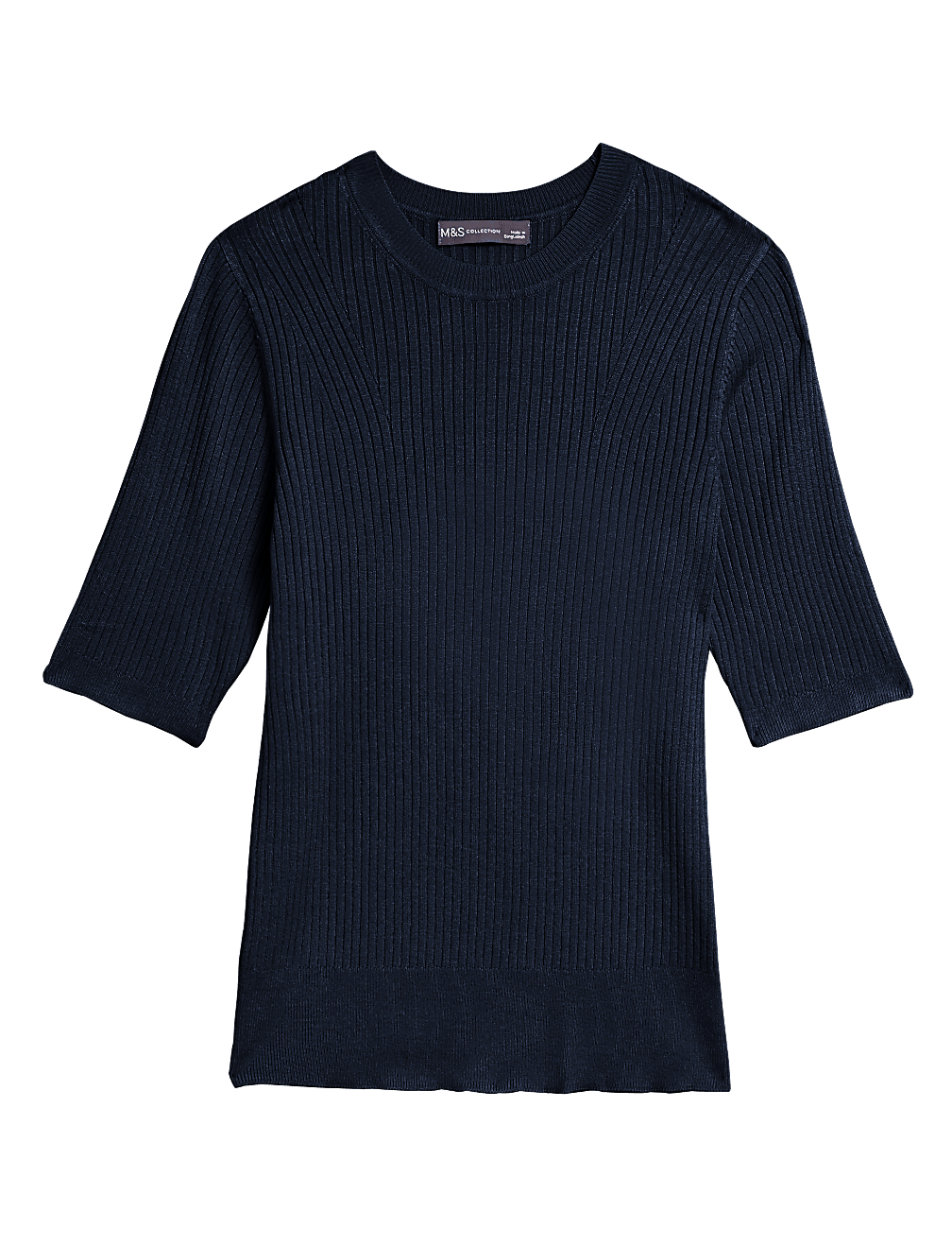 Ribbed Crew Neck Fitted Short Sleeve Jumper