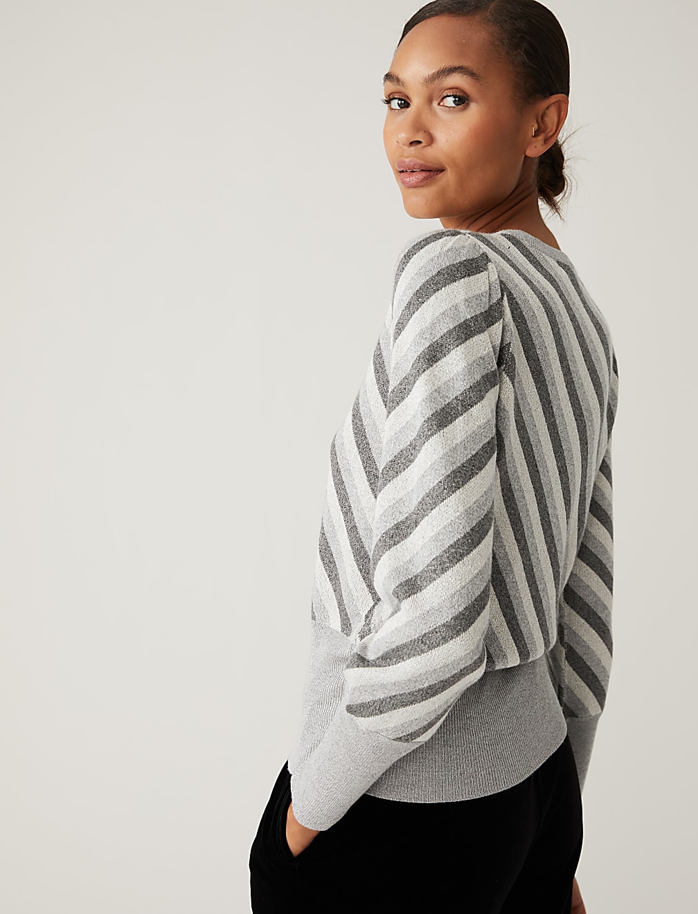 Striped Sparkly Blouson Sleeve Jumper
