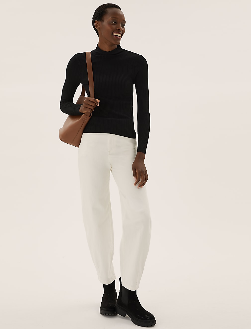 Ribbed Funnel Neck Jumper