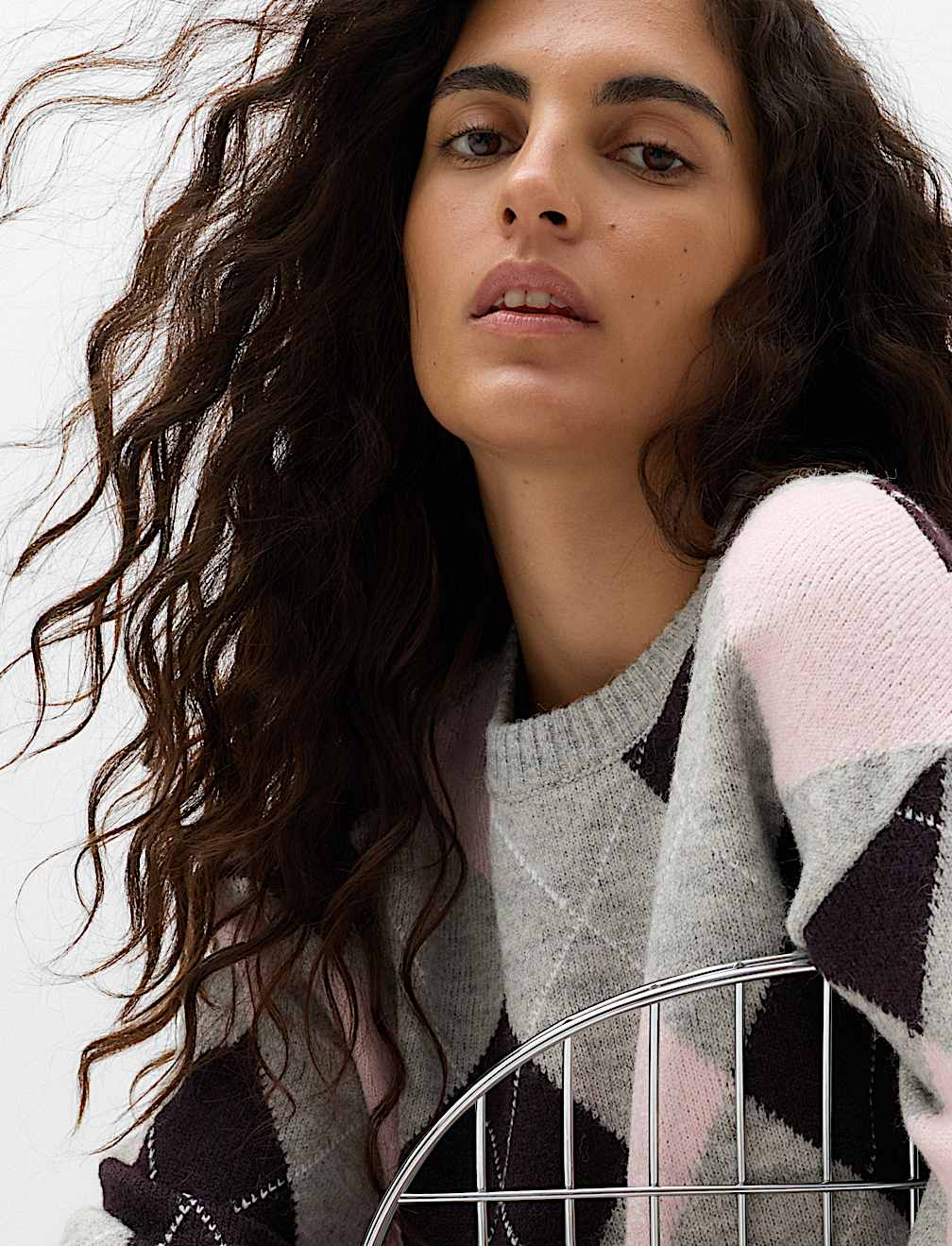Argyle Crew Neck Relaxed Jumper