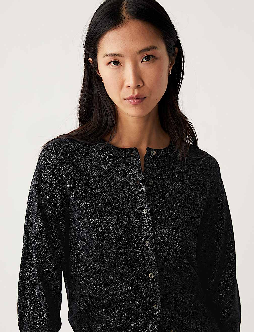 Sparkly Crew Neck Button Through Cardigan