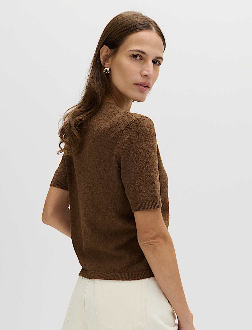 Cotton Rich Boucle Slim Fit Knitted Top