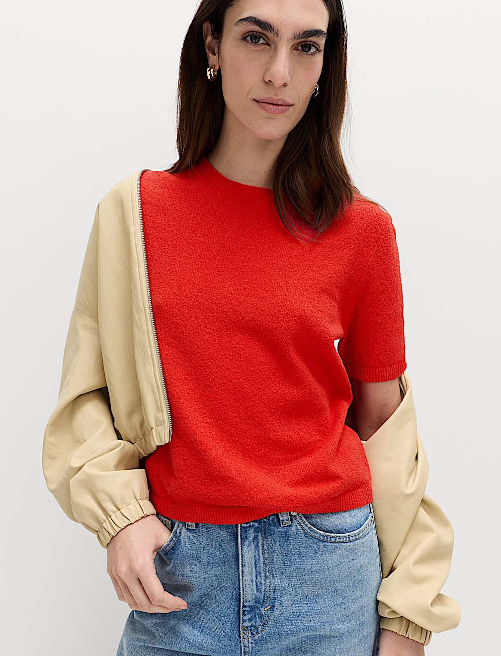 Cotton Rich Boucle Slim Fit Knitted Top