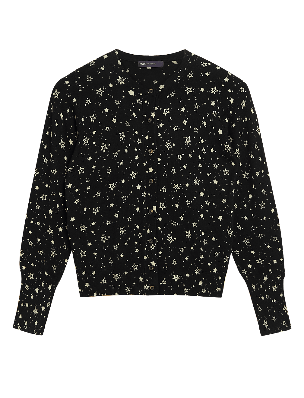 Star Crew Neck Button Front Cardigan