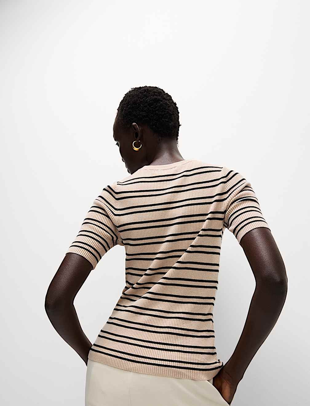 Striped Crew Neck Slim Fit Knitted Top