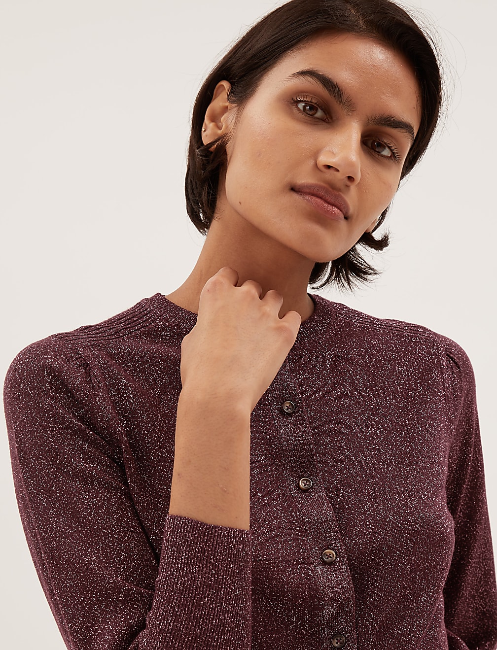 Sparkly Crew Neck Button Through Cardigan