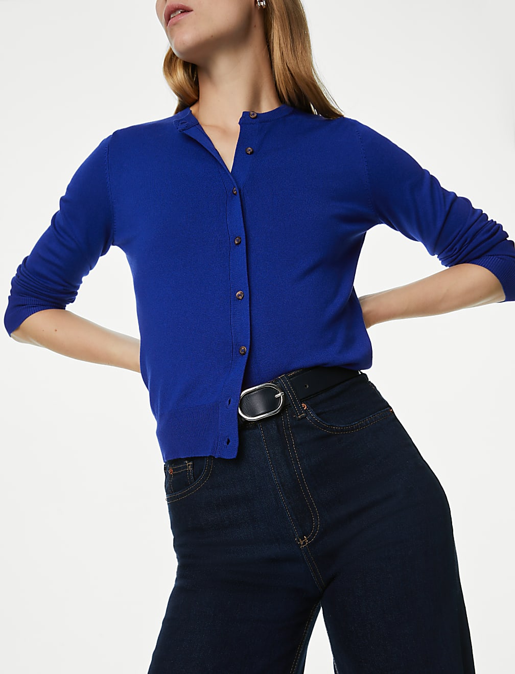 Crew Neck Button Front Cardigan