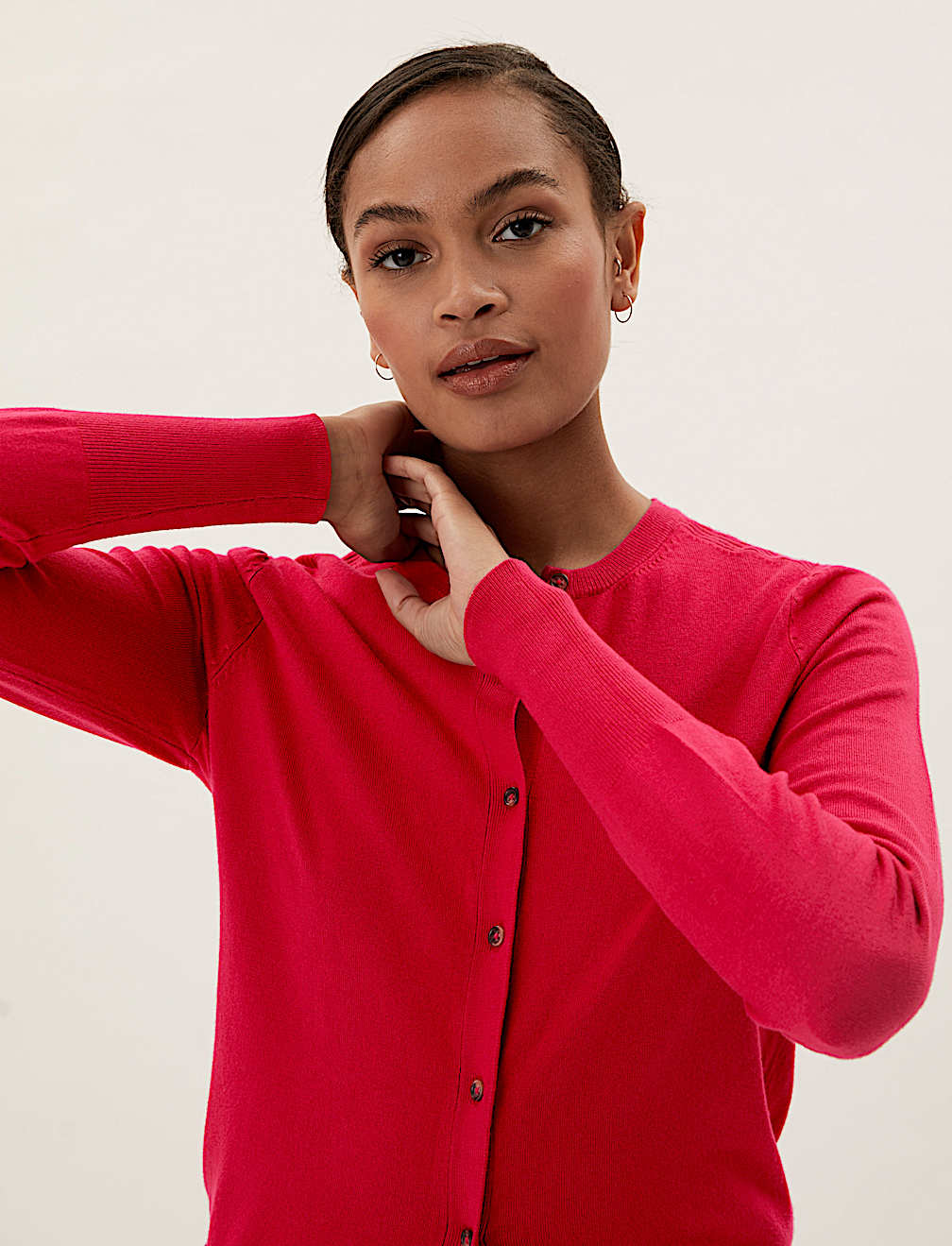 Crew Neck Button Front Cardigan