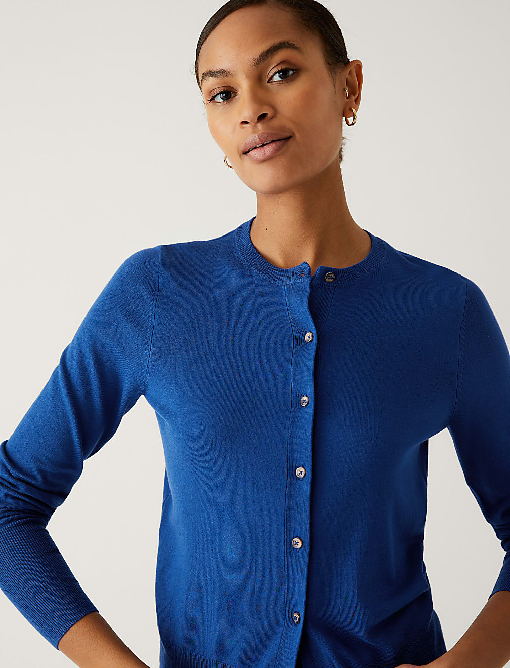 Crew Neck Button Front Cardigan