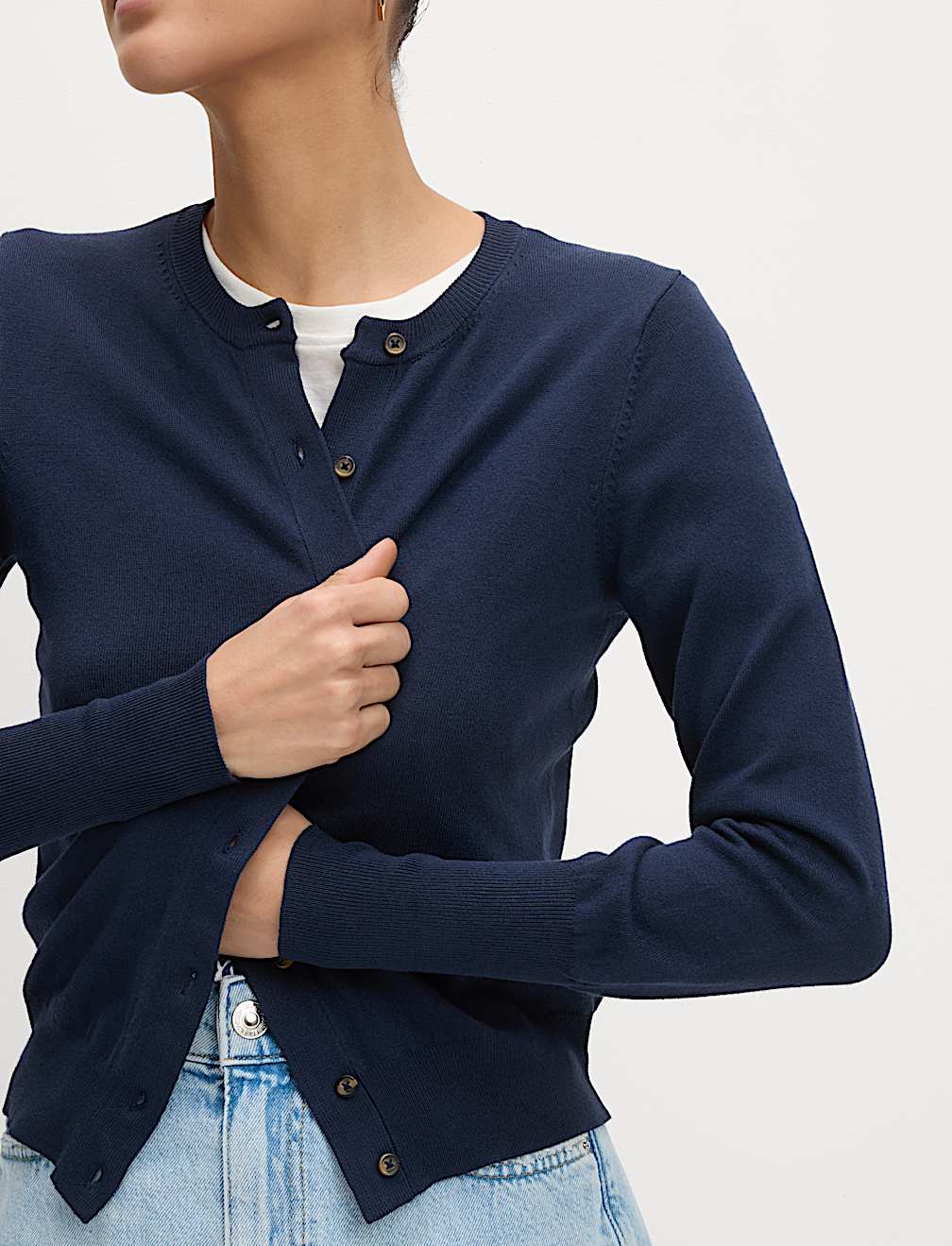 Crew Neck Button Front Cardigan