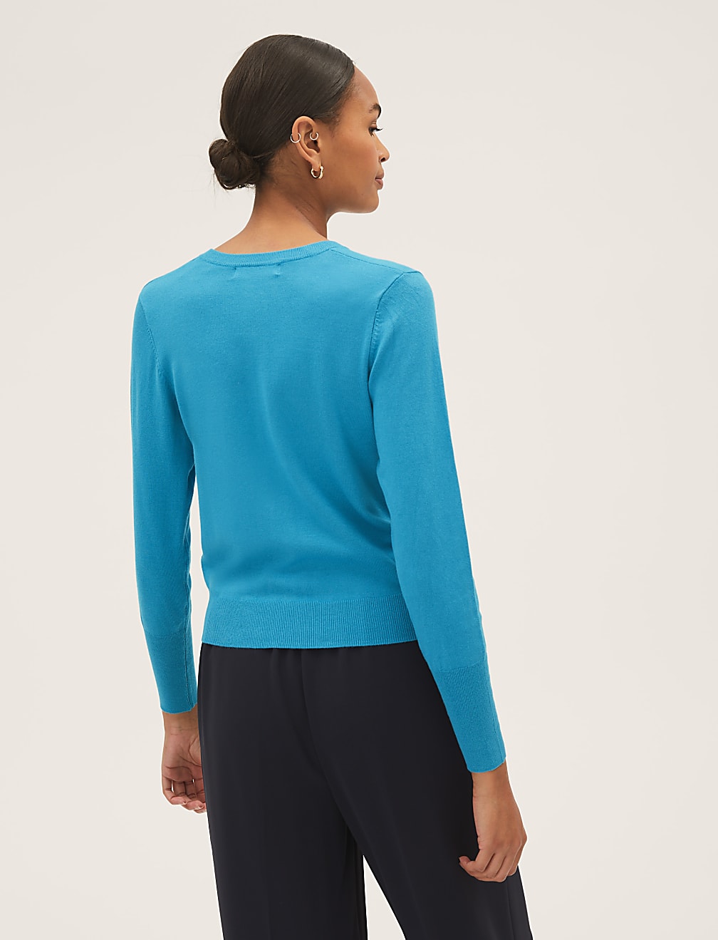 Crew Neck Button Front Cardigan