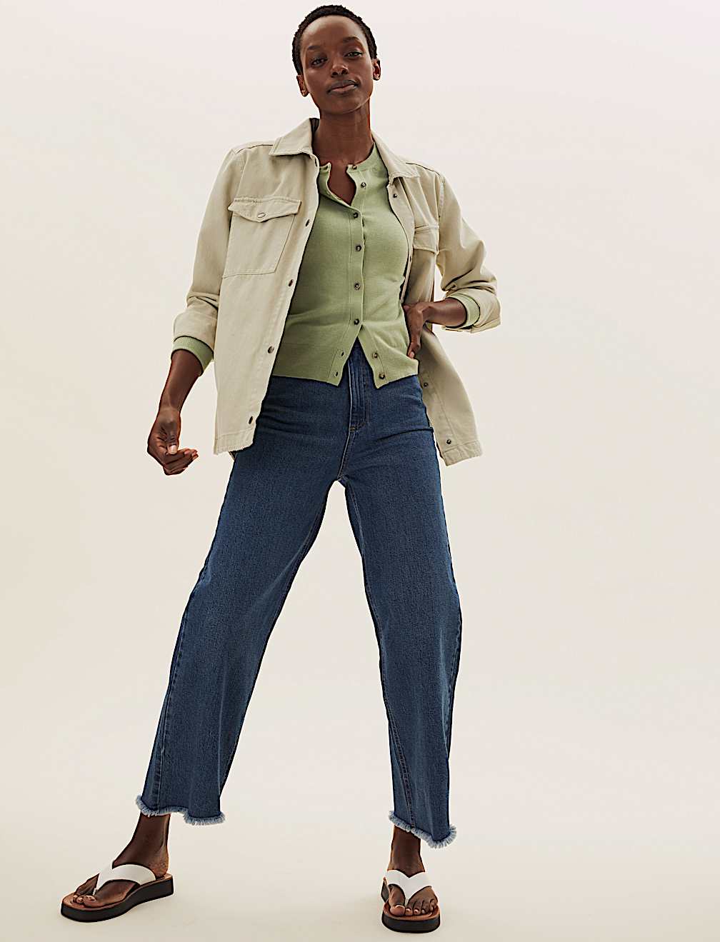 Crew Neck Button Front Cardigan