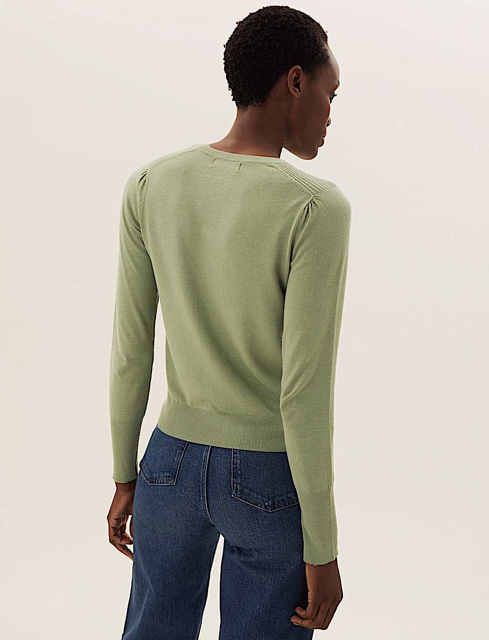 Crew Neck Button Front Cardigan