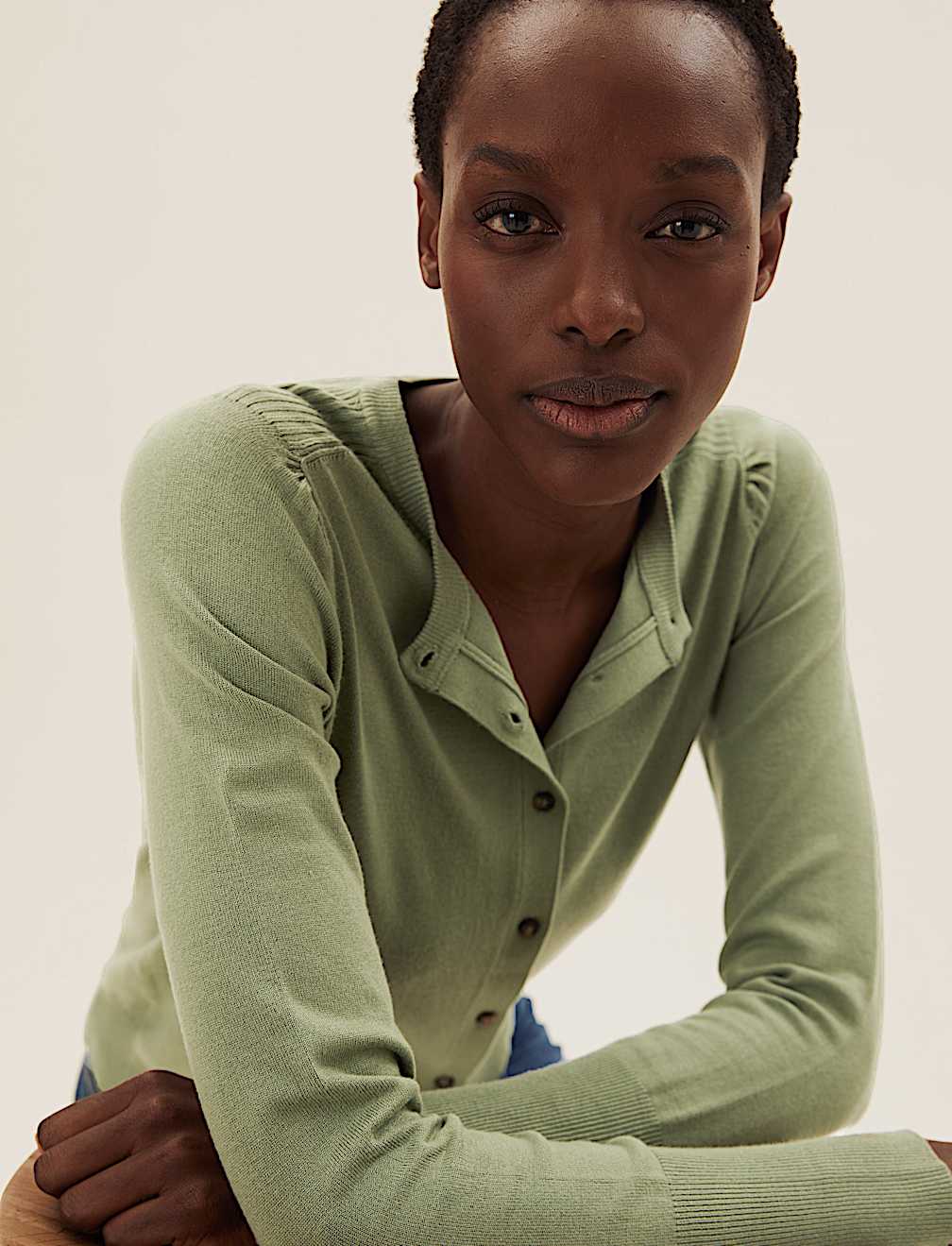 Crew Neck Button Front Cardigan