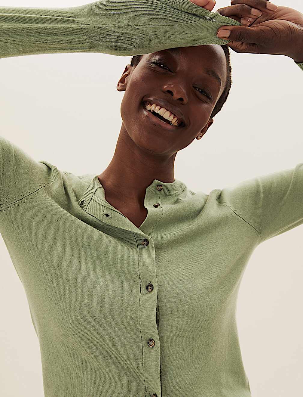 Crew Neck Button Front Cardigan