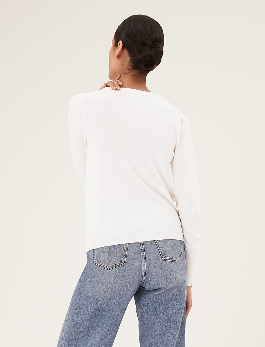 Crew Neck Button Front Cardigan