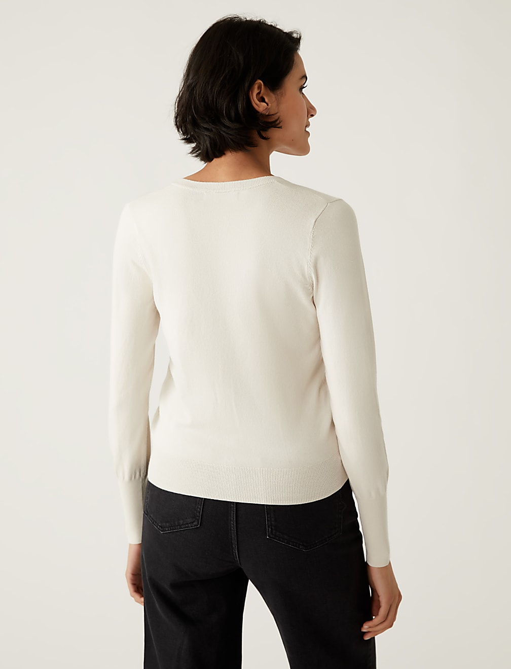 Crew Neck Button Front Cardigan