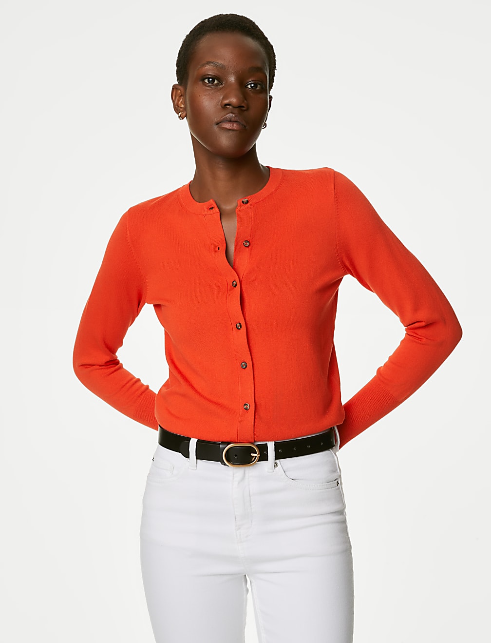 Crew Neck Button Front Cardigan