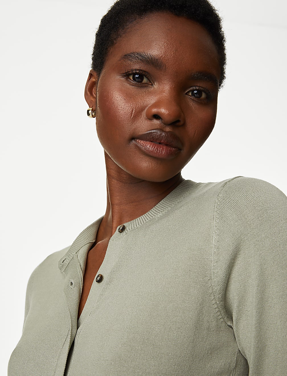 Crew Neck Button Front Cardigan