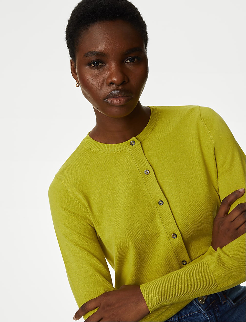 Crew Neck Button Front Cardigan