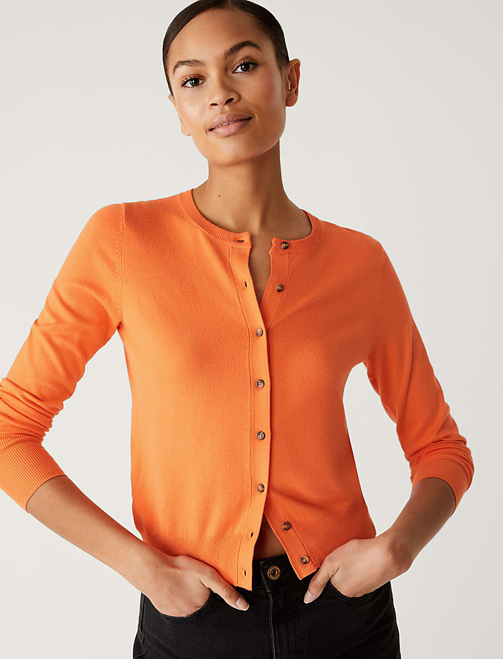 Crew Neck Button Front Cardigan