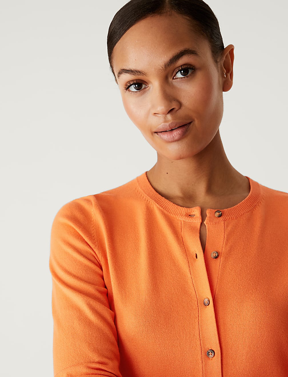 Crew Neck Button Front Cardigan
