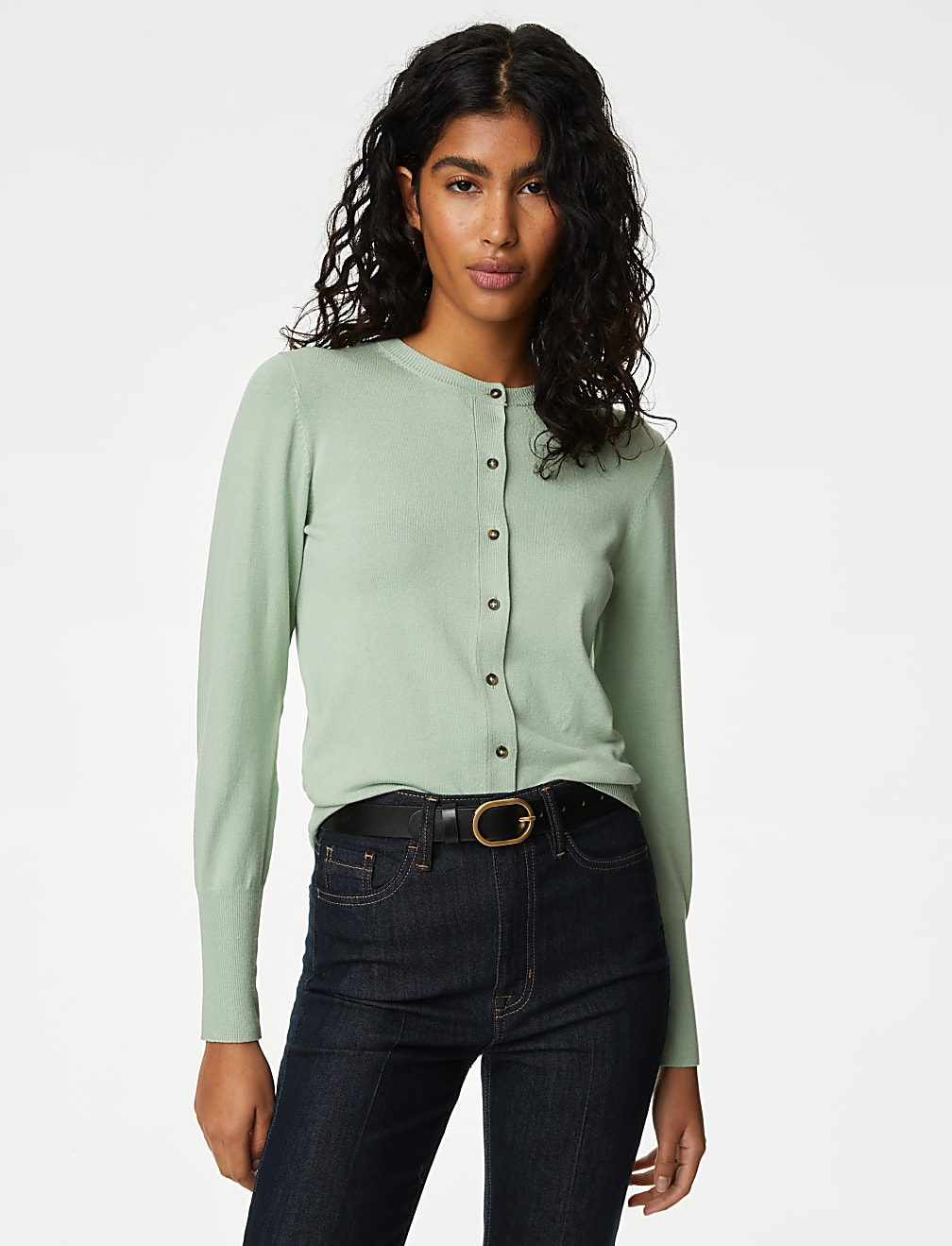 Crew Neck Button Front Cardigan