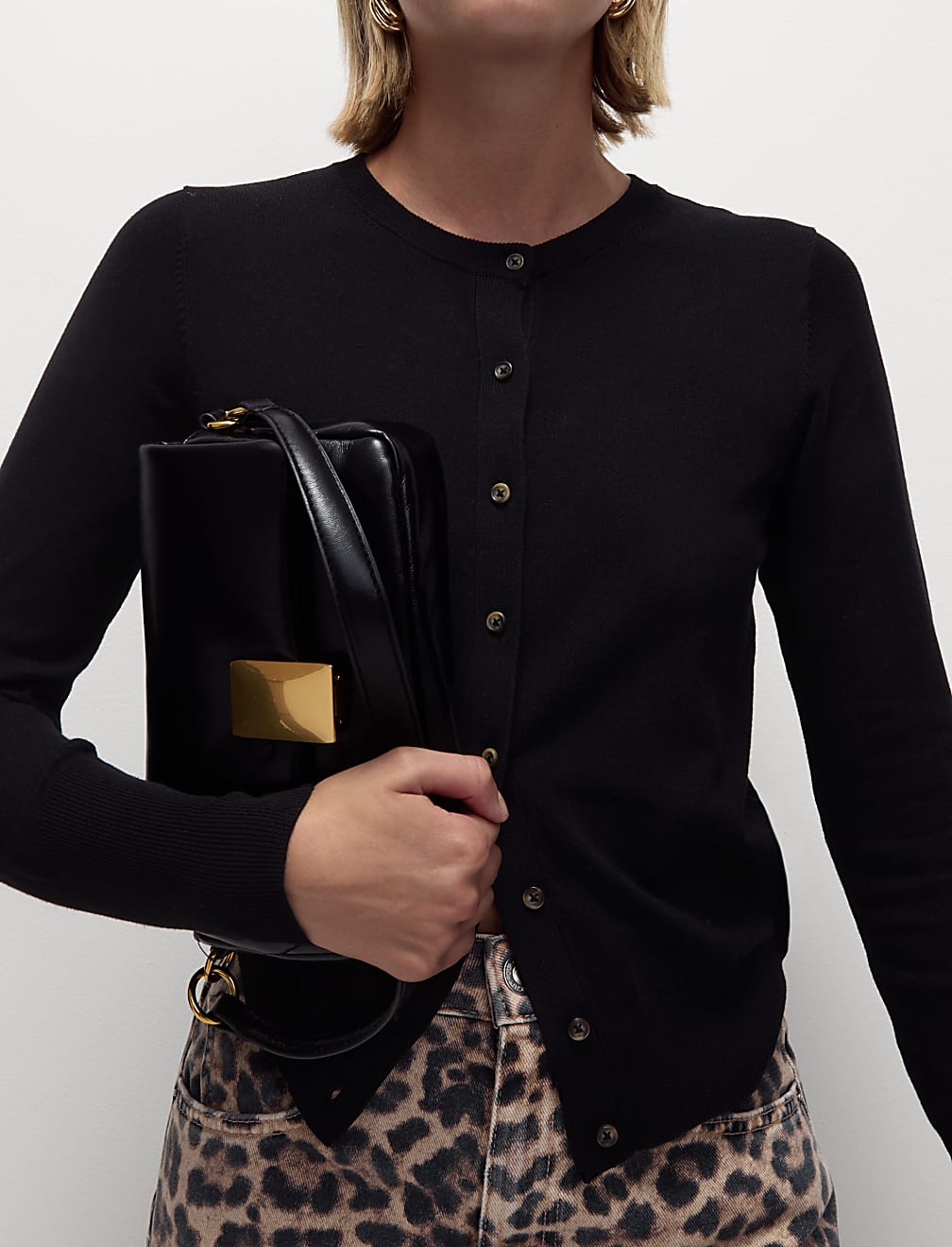 Crew Neck Button Front Cardigan