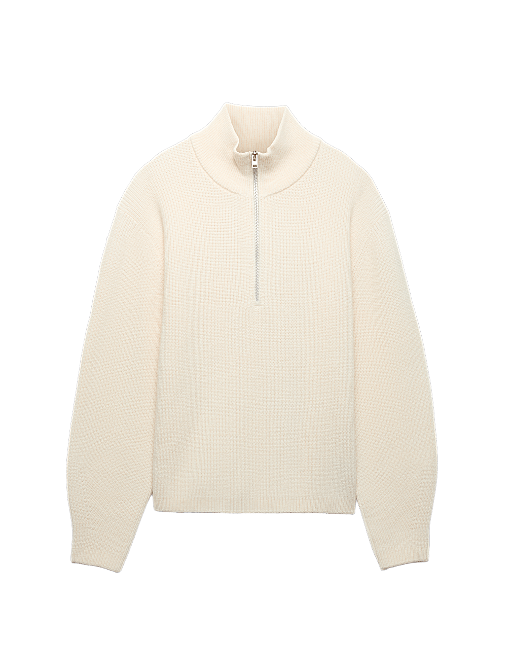 Wool Blend Textured Funnel Neck Half Zip Jumper