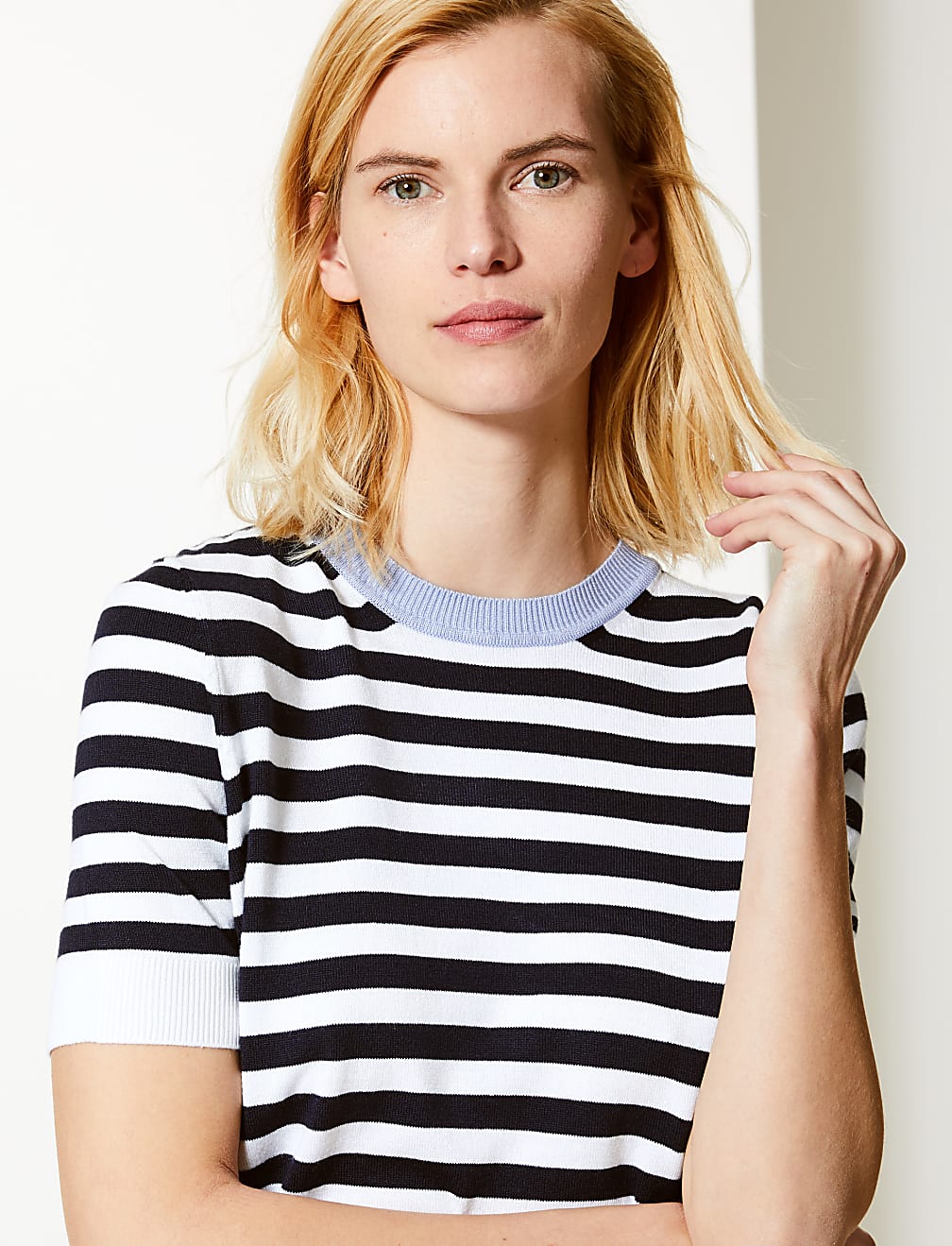 Striped Round Neck Short Sleeve Knitted Top