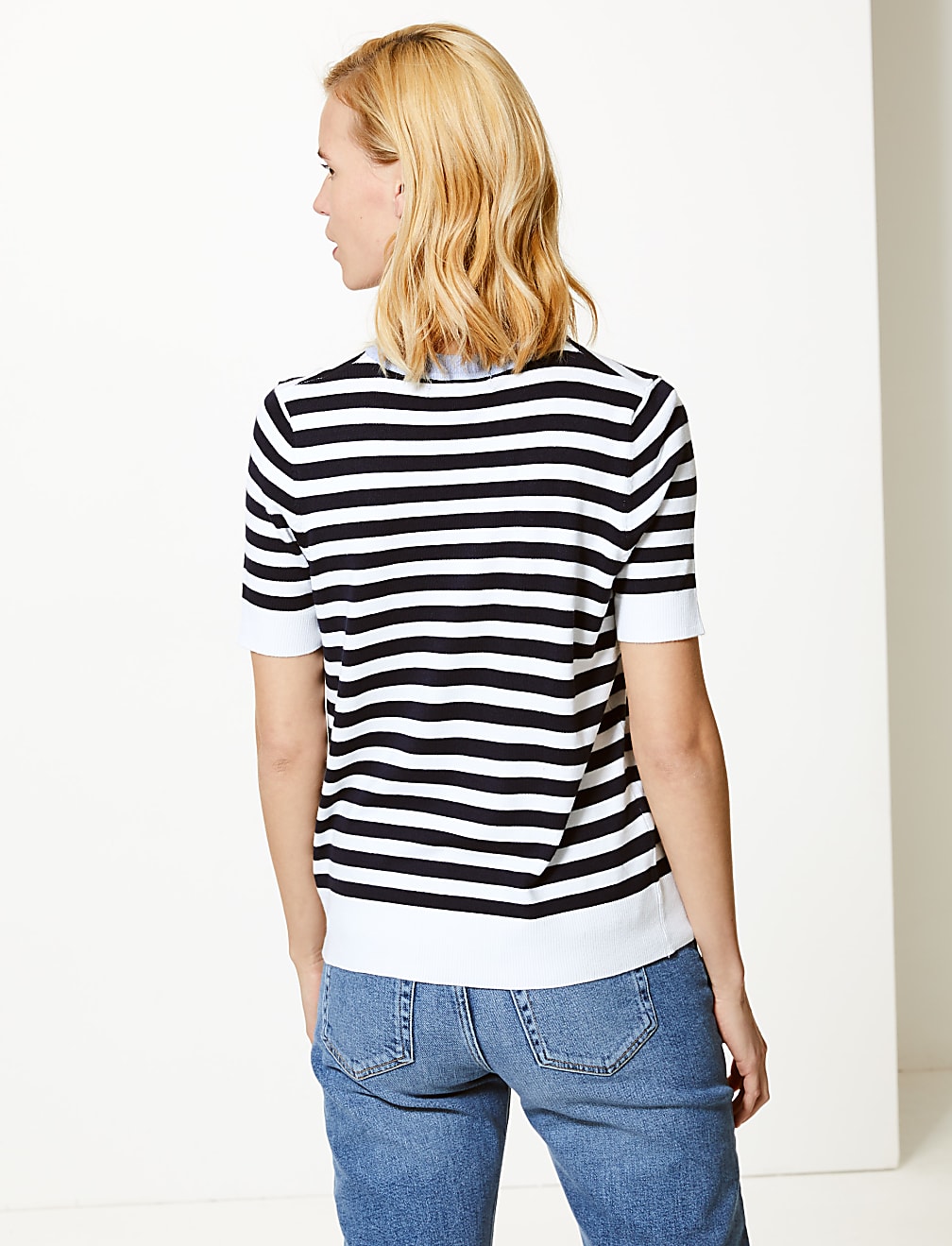 Striped Round Neck Short Sleeve Knitted Top
