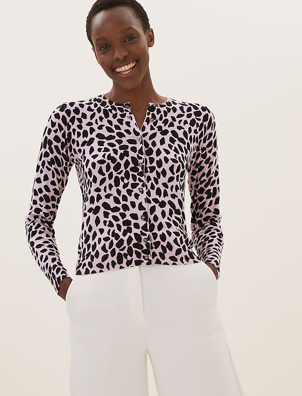 Animal Print Crew Neck Cardigan