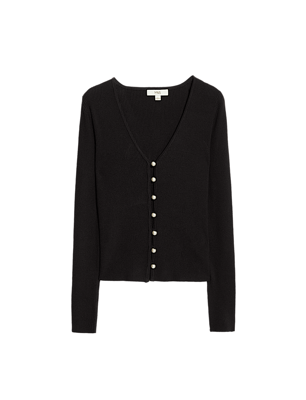 Ribbed V-Neck Button Front Cardigan