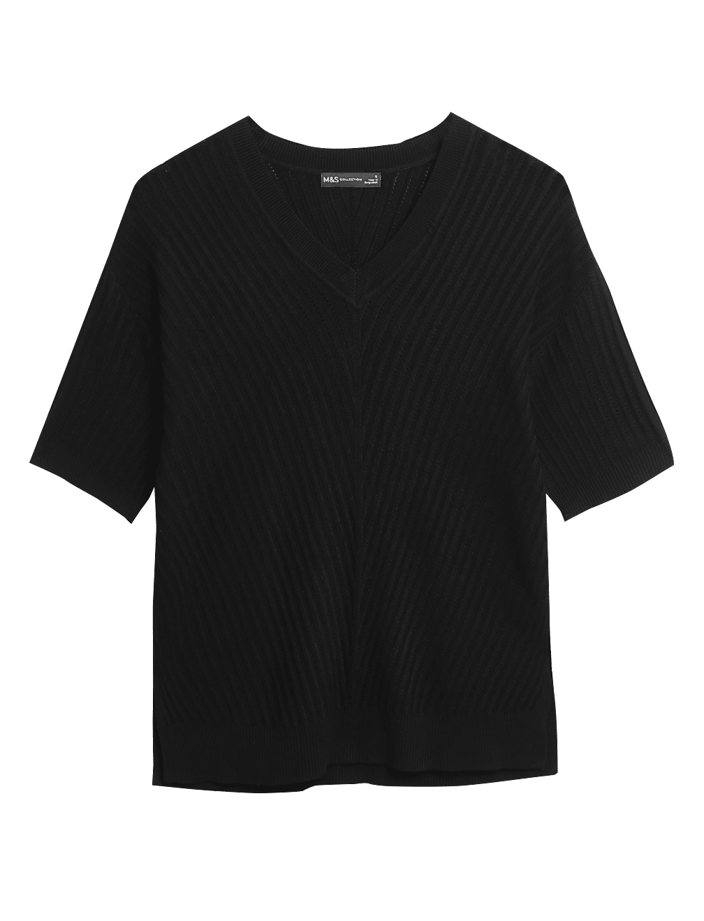 Ribbed V-Neck Relaxed Knitted Top