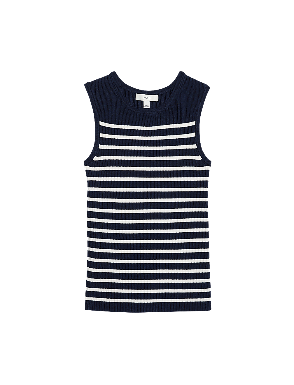 Ribbed Striped Crew Neck Knitted Vest