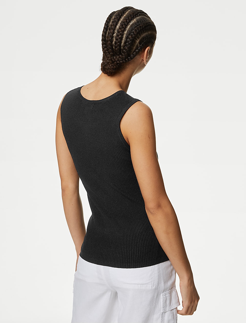 Ribbed Crew Neck Knitted Vest