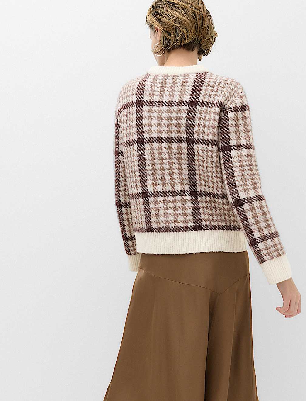 Dogtooth Crew Neck Relaxed Jumper With Wool