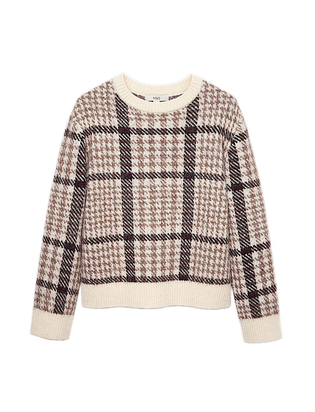 Dogtooth Crew Neck Relaxed Jumper With Wool