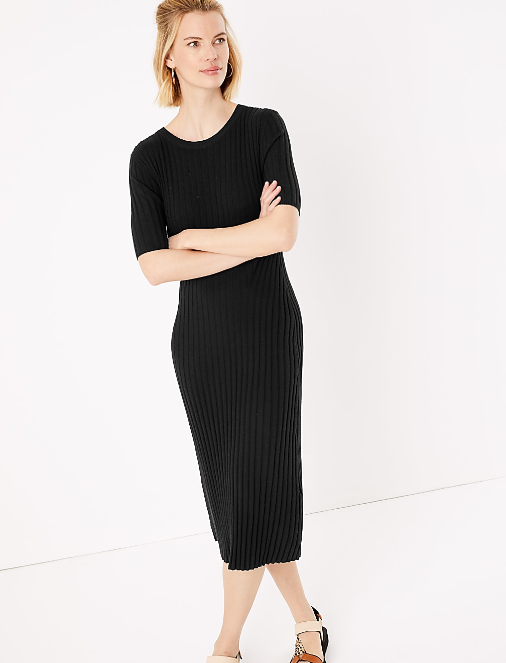 Ribbed Midi Fit & Flare Dress