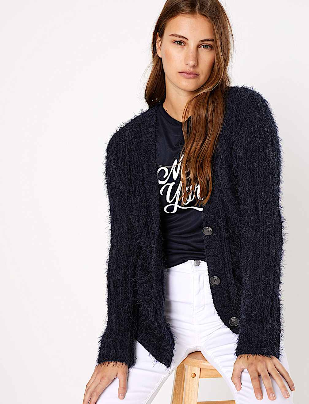 Chenille Cable Knit V-Neck Cardigan
