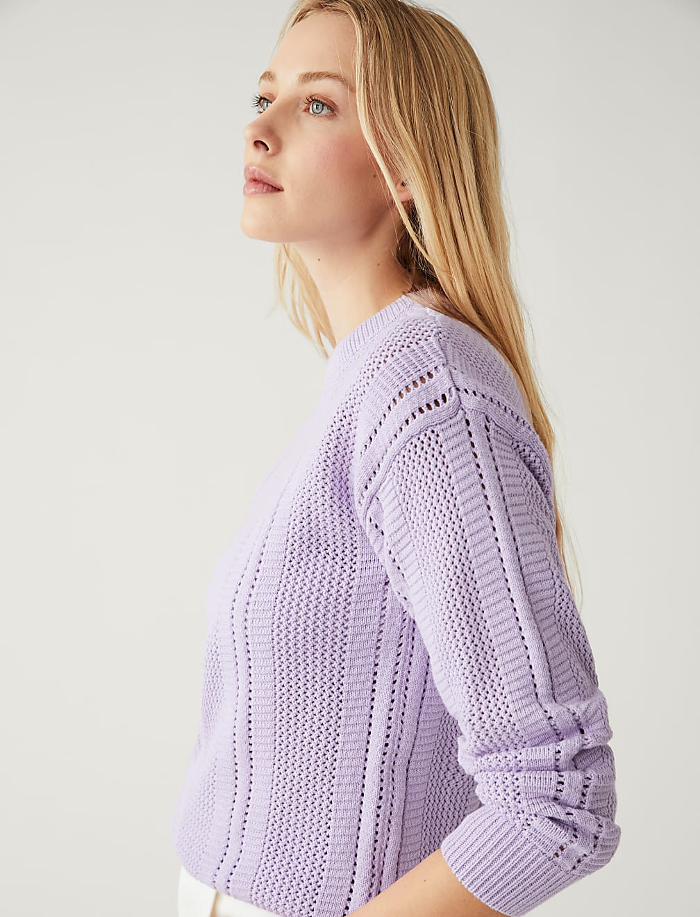 Cotton Rich Textured Crew Neck Jumper